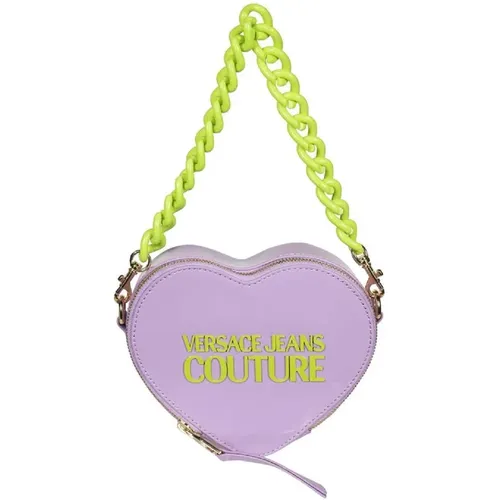 Lilac Heart-Shaped Glossy Shoulder Bag , female, Sizes: ONE SIZE - Versace Jeans Couture - Modalova
