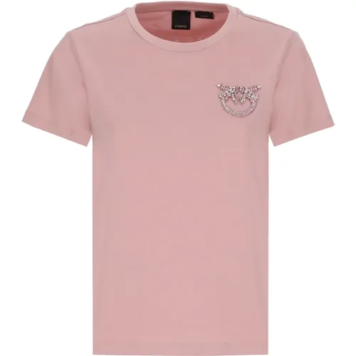 Damen Baumwoll-T-Shirt mit Strass-Logo , Damen, Größe: XS - pinko - Modalova