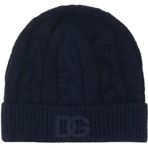 Beanies, male, , Size: ONE SIZE Cashmere Beanie with Iconic Logo - Dolce & Gabbana - Modalova