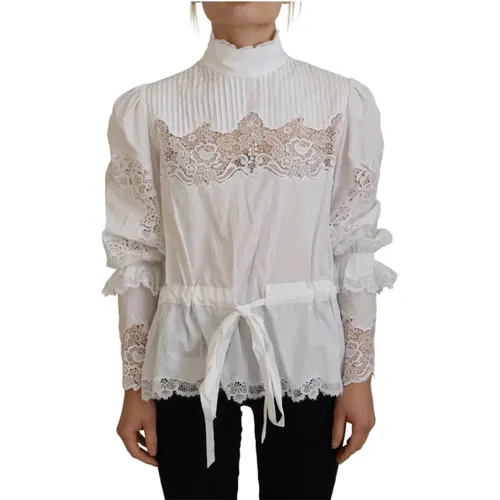 Elegant Lace Trim Blouse , female, Sizes: XS - Dolce & Gabbana - Modalova