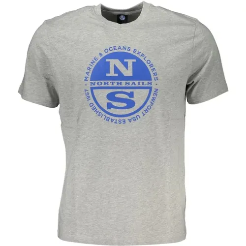 T-Shirts, male, , Size: 2XL Grey Cotton Printed Logo T-Shirt - North Sails - Modalova