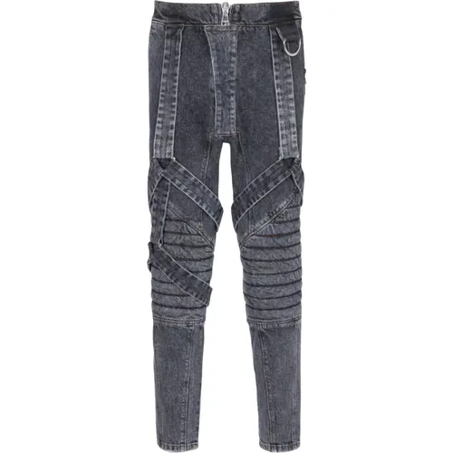 Schmale Baumwoll-Jeans mit Trägern,Cotton slim-fit jeans with straps - Balmain - Modalova