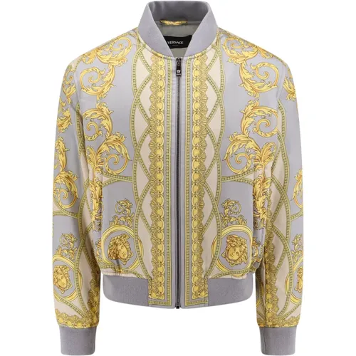 Bomber Jackets, male, , Size: S Gold Jacket with Zip Closure - Versace - Modalova