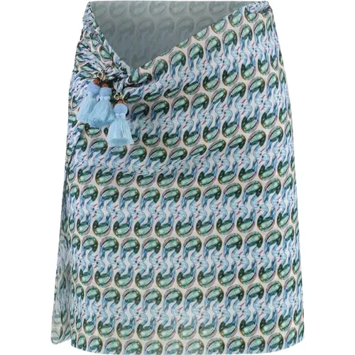 Beachwear, female, , Size: ONE SIZE Silk Sarong with Print and Tassels - TORY BURCH - Modalova