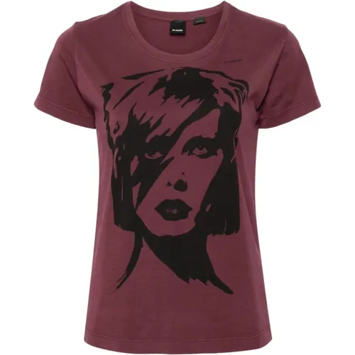 Bordeaux Jersey Bowie Print T-shirt , female, Sizes: M, S - pinko - Modalova