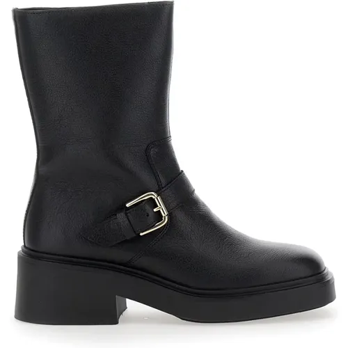 Schwarze Leder Damen Stiefeletten , Damen, Größe: 41 EU - Pollini - Modalova