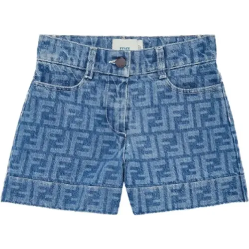 Blaue Denim Kinder-Shorts mit FF-Druck - Fendi - Modalova