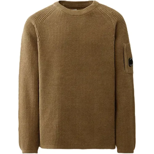 Grüner Chenille-Rundhalsausschnitt-Waffelpullover , Herren, Größe: XL - C.P. Company - Modalova