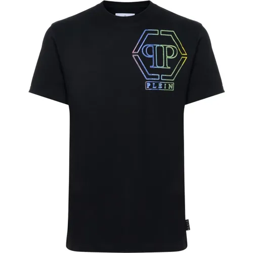 Schwarzes T-Shirt mit Multicolor Logo Print , Herren, Größe: XL - Philipp Plein - Modalova