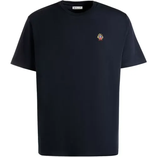 T-Shirts, male, , Size: L Navy Embroidered Logo T-shirt - Bally - Modalova