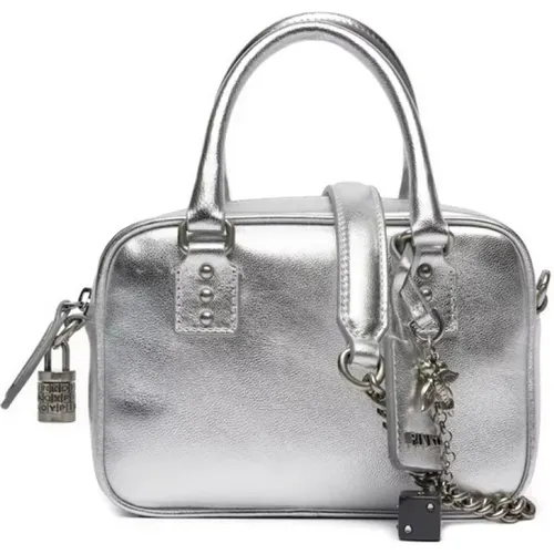 Handbags, female, , Size: ONE SIZE Silver Sheep Leather Handbag Made in China - pinko - Modalova