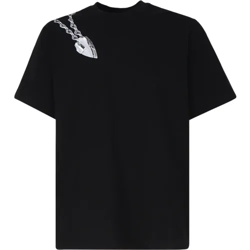 Schwarzes Baumwoll-T-Shirt Runder Kragen Kurze Ärmel , Herren, Größe: M - Burberry - Modalova
