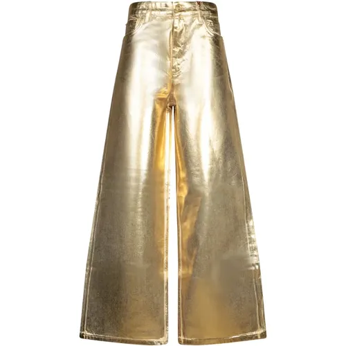 Gold Metallic Folie Wide-Leg Jeans , Damen, Größe: W27 - Ganni - Modalova