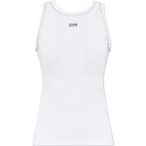 Off , Logo Top , Damen, Größe: S - Off White - Modalova