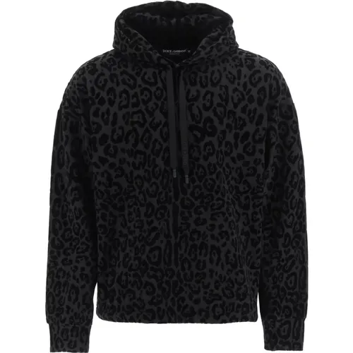 Leopard Flocked Hoodie Sweatshirt , Herren, Größe: M - Dolce & Gabbana - Modalova