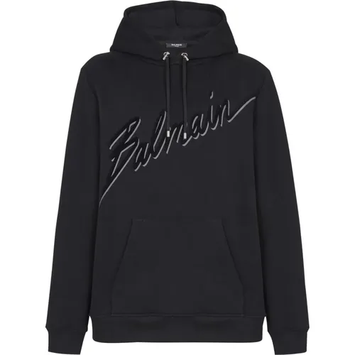 Hoodies, male, , Size: L Flocked Letter hoodie - Balmain - Modalova