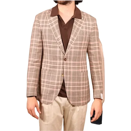 Pink Checkered Wool Linen Jacket , male, Sizes: XL, L, M - Luigi Bianchi Mantova - Modalova