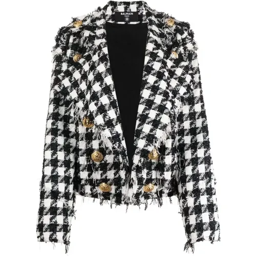 Frayed Tweed Jacket with Modern Flair , female, Sizes: M - Balmain - Modalova