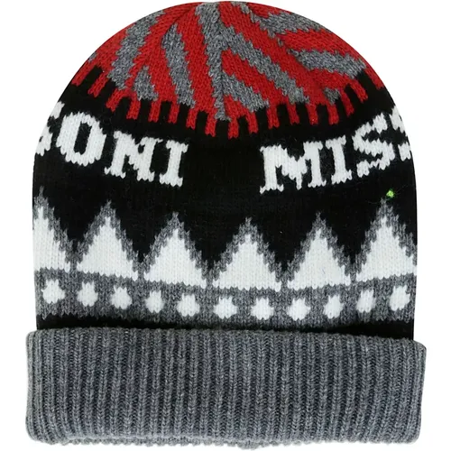 Hats, male, , Size: ONE SIZE Stylish Black Grey Beanie Hat - Missoni - Modalova