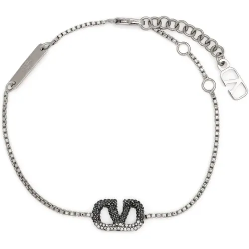 Silver Metal Bracelet with VLogo Signature and Swarovski® Crystals , male, Sizes: ONE SIZE - Valentino Garavani - Modalova