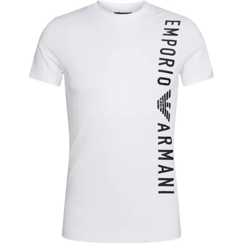 Baumwoll T-Shirt mit Vertikaler Kontrastbeschriftung , Herren, Größe: L - Emporio Armani - Modalova