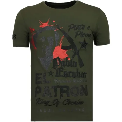 El Patron Pablo Rhinestone - Herren T-Shirt - 13-6236K , Herren, Größe: M - Local Fanatic - Modalova