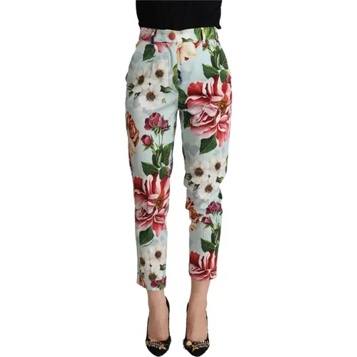 Chinos, female, , Size: 3XS Light Fiori Print Tapered Pants - Dolce & Gabbana - Modalova