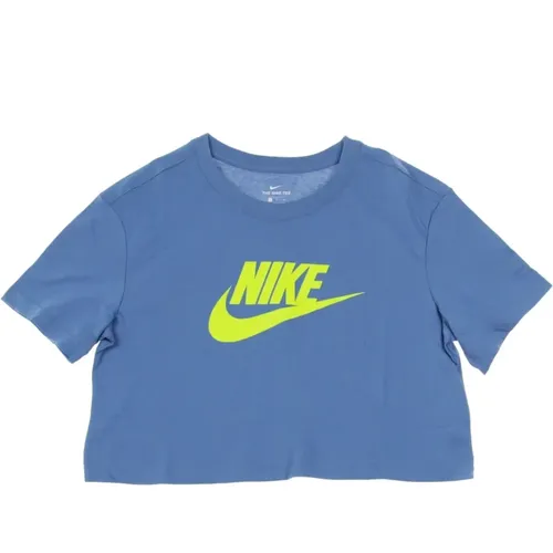 Essential Crop Icon T-Shirt Indigo , Damen, Größe: L - Nike - Modalova