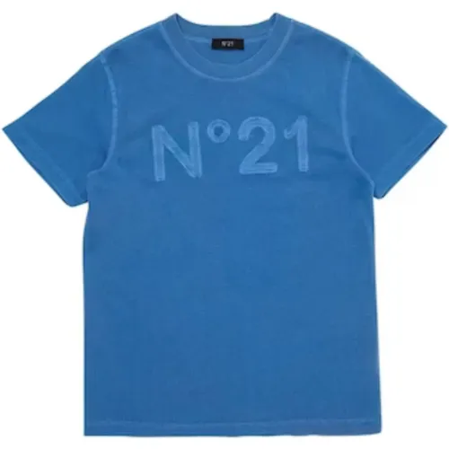 Blaues Kinder T-Shirt mit gesticktem Logo - N21 - Modalova