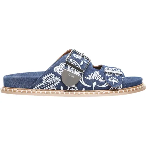 Bandana Denim Sandalen , Damen, Größe: 36 EU - Chloé - Modalova