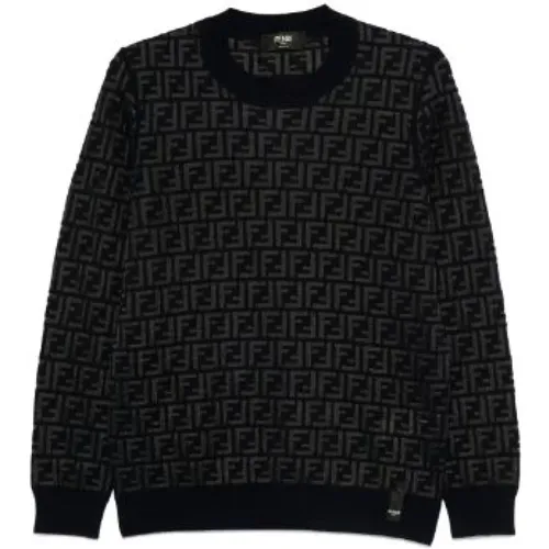 Midnight Blue Knit Sweater with FF Motif , male, Sizes: L, S, M - Fendi - Modalova