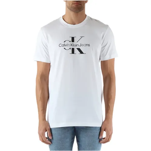 Baumwoll Logo Print Rundhals T-shirt , Herren, Größe: M - Calvin Klein Jeans - Modalova