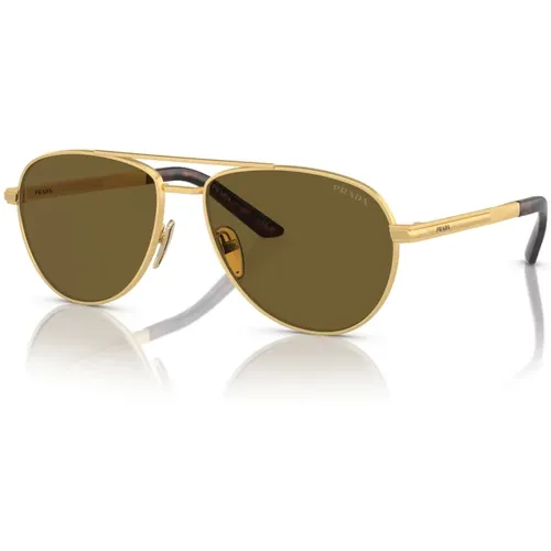 Sunglasses, male, , Size: 60 MM Stylish Sunglasses in Pale Gold/Dark Brown - Prada - Modalova