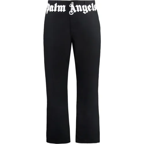 Straight Trousers, male, , Size: L Logo Print Cotton Trousers - Palm Angels - Modalova