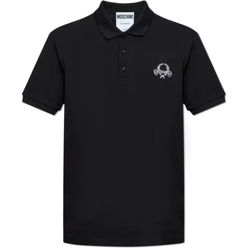 Polo Shirts, male, , Size: S Cotton polo with embroidered logo - Moschino - Modalova