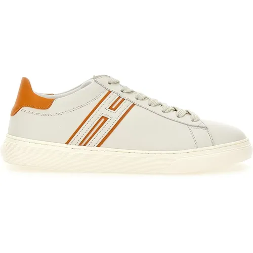 Leather Sneakers with Orange Profiles , male, Sizes: 8 1/2 UK, 5 UK, 6 UK, 8 UK, 6 1/2 UK, 7 UK, 9 UK, 5 1/2 UK, 10 UK, 9 1/2 UK, 7 1/2 UK - Hogan - Modalova