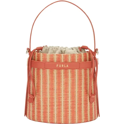 Gestreifte Raffia Bucket Tasche , Damen, Größe: ONE Size - Furla - Modalova