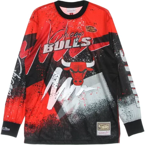 Chicago Bulls Langarm T-Shirt , Herren, Größe: L - Mitchell & Ness - Modalova