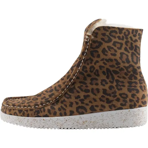 Leopard Print Wildlederstiefel mit Lammfellfutter , Damen, Größe: 37 EU - Nature Footwear - Modalova