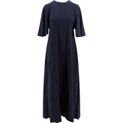 Blaues Flared Kleid mit Kurzen Ärmeln , Damen, Größe: M - Erika Cavallini - Modalova