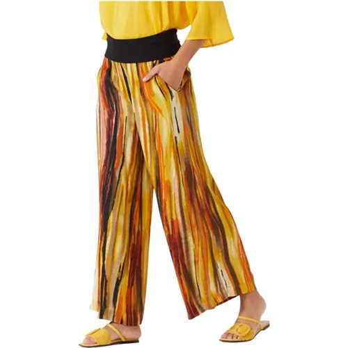 Wide trousers with f print art. P111vs , female, Sizes: L - Manila Grace - Modalova