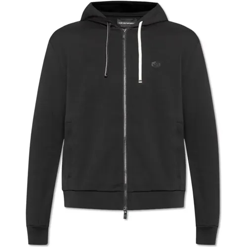 Zip-throughs, male, , Size: M Hooded, zipped, Ponte-di-Roma sweatshirt - Emporio Armani - Modalova