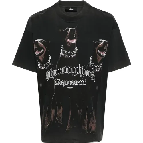 Schwarzes Baumwoll-Thoroughbred T-Shirt , Herren, Größe: XL - Represent - Modalova