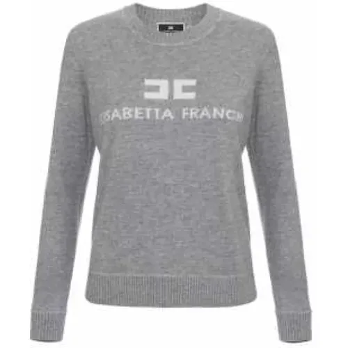 Grauer Woll-Kaschmir-Logo-Pullover , Damen, Größe: S - Elisabetta Franchi - Modalova