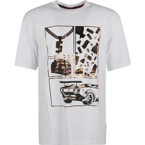 T-Shirts, male, , Size: XL Be Rich Bianco T-Shirt - Sprayground - Modalova