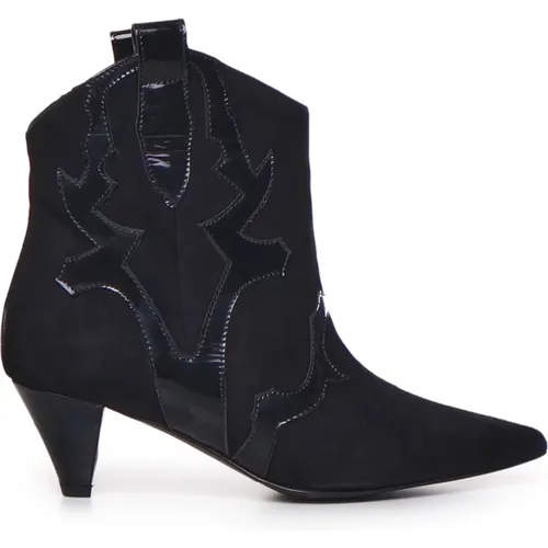 Suede Ankle Boots with Patent Embroidery , female, Sizes: 6 UK, 4 UK, 5 UK - Marc Ellis - Modalova