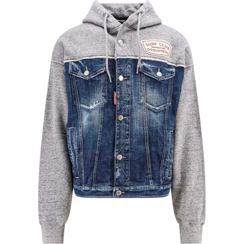 Logo Patch Baumwoll Denim Sweatshirt , Herren, Größe: M - Dsquared2 - Modalova