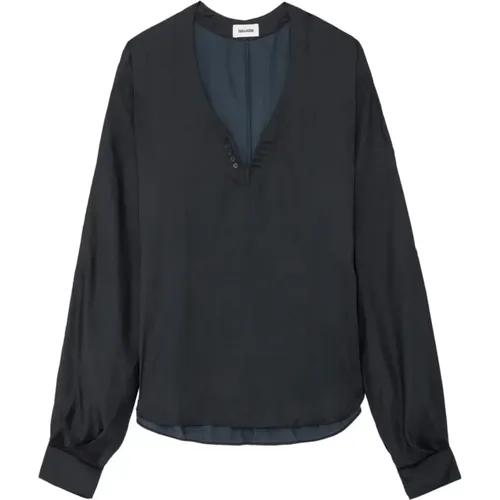 Satin Schwarze Weite Bluse , Damen, Größe: L - Zadig & Voltaire - Modalova