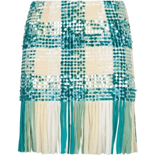 White and Green Embroidered Skirt , female, Sizes: XS, M, S - Elisabetta Franchi - Modalova