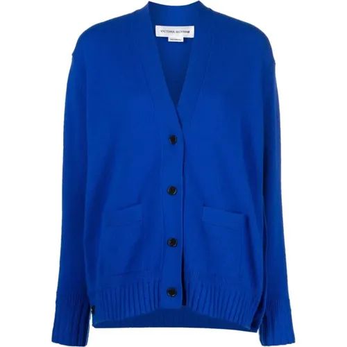 Blauer Woll-Cardigan Pullover , Damen, Größe: XS - Victoria Beckham - Modalova